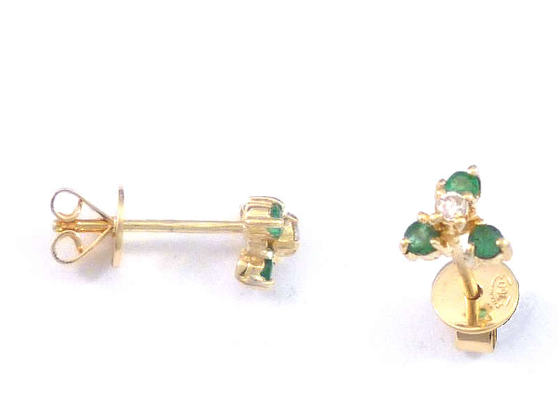 (13.2) 18CT GOLD, EMERALD AND DIAMOND EAR STUDS